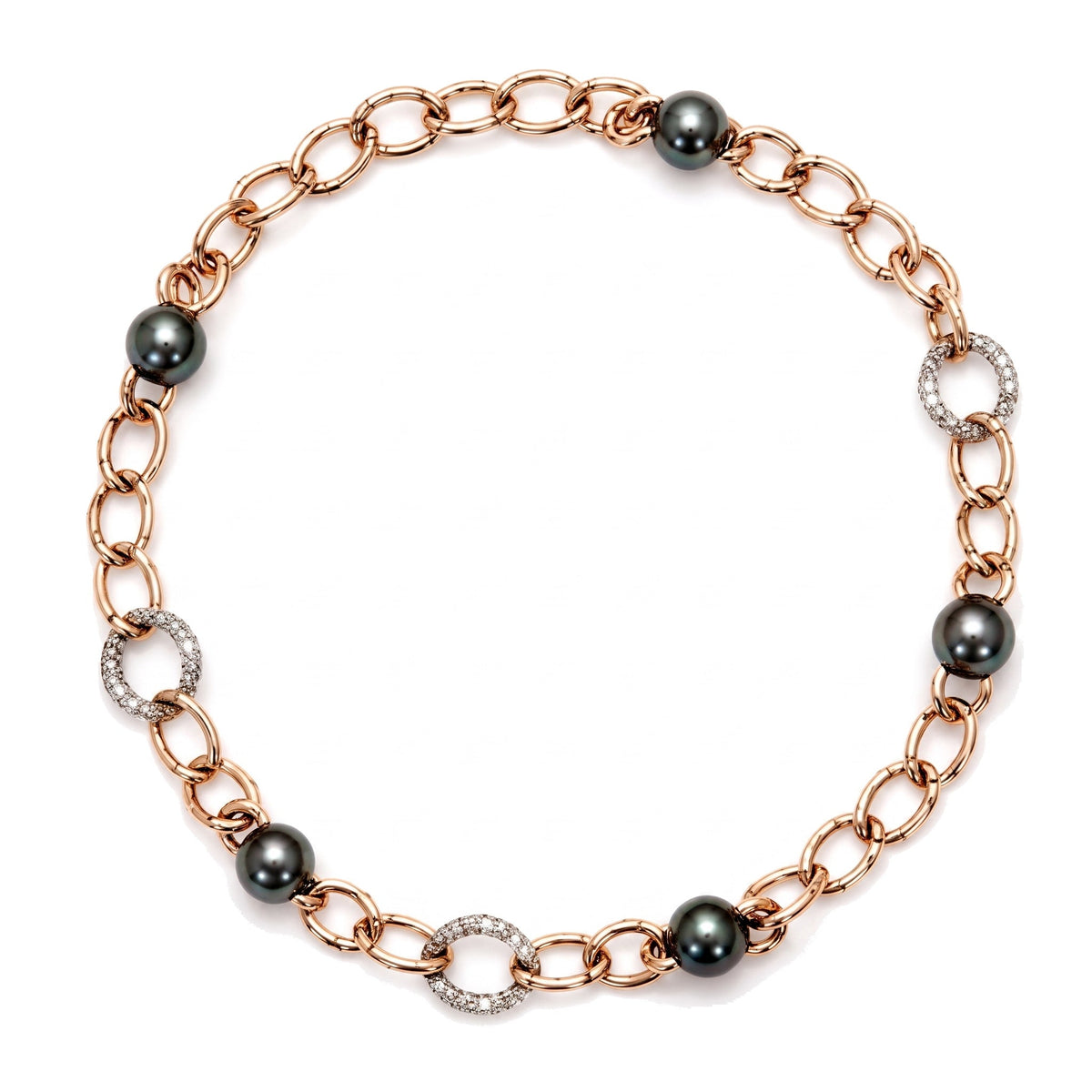 Collana Milano in oro rosa 19k con perle South Sea nere 11-12 mm e diamanti — MIMÍ Milano