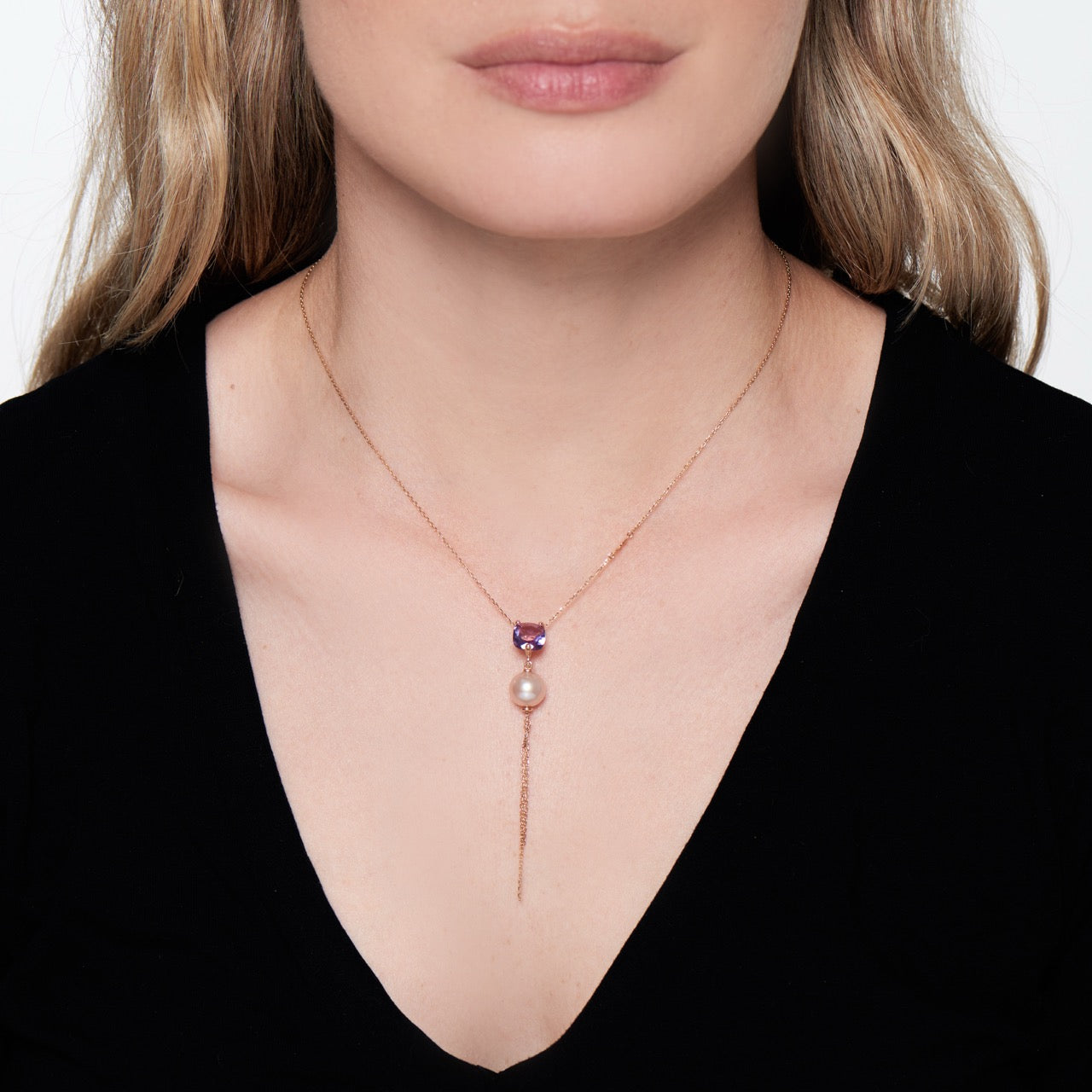MIMI Pendente Shanti in Oro, Ametista e Perla Freshwater viola