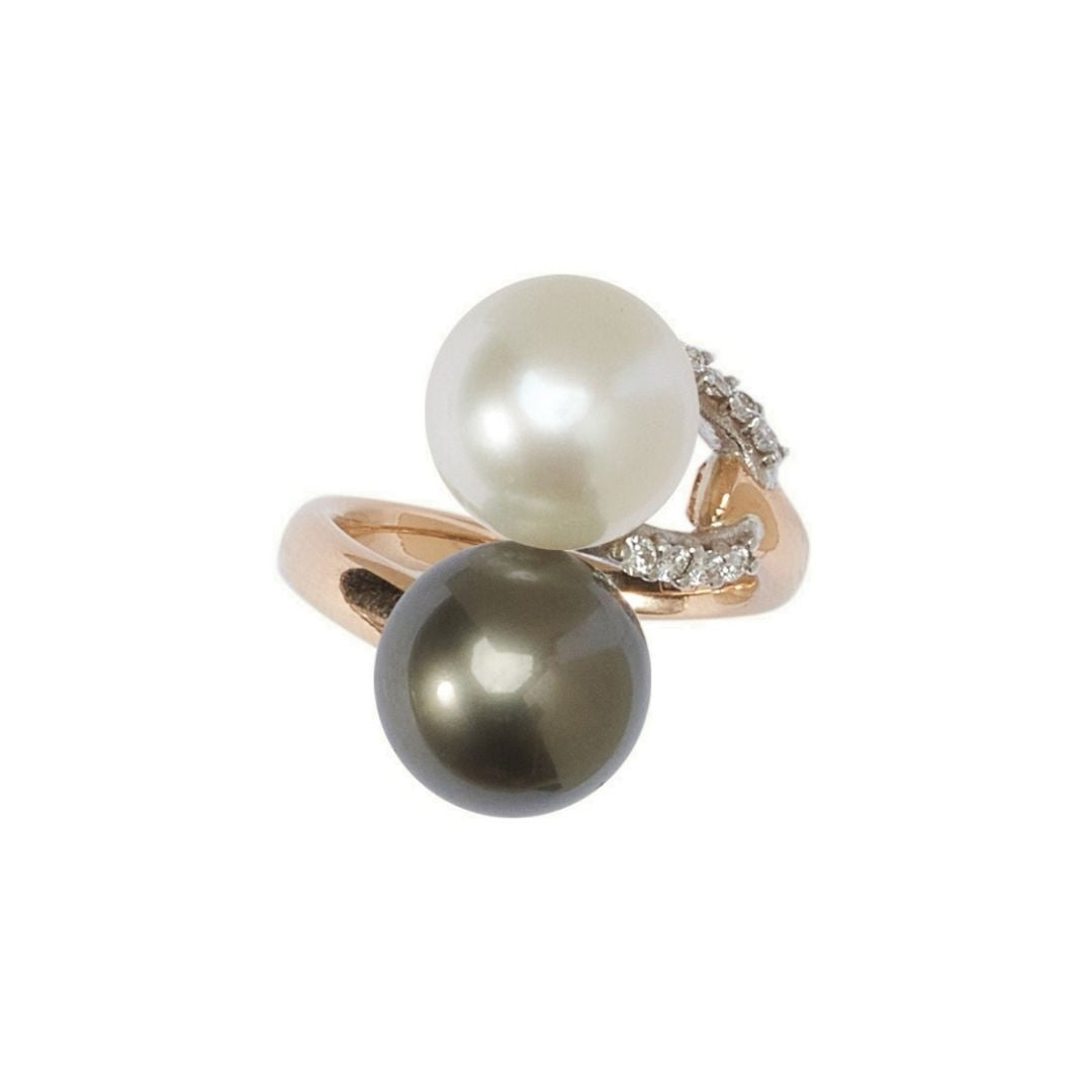 MIMI Anello Oro Rosa Contrarié con Perle South Sea 12 mm e Diamanti perla nera