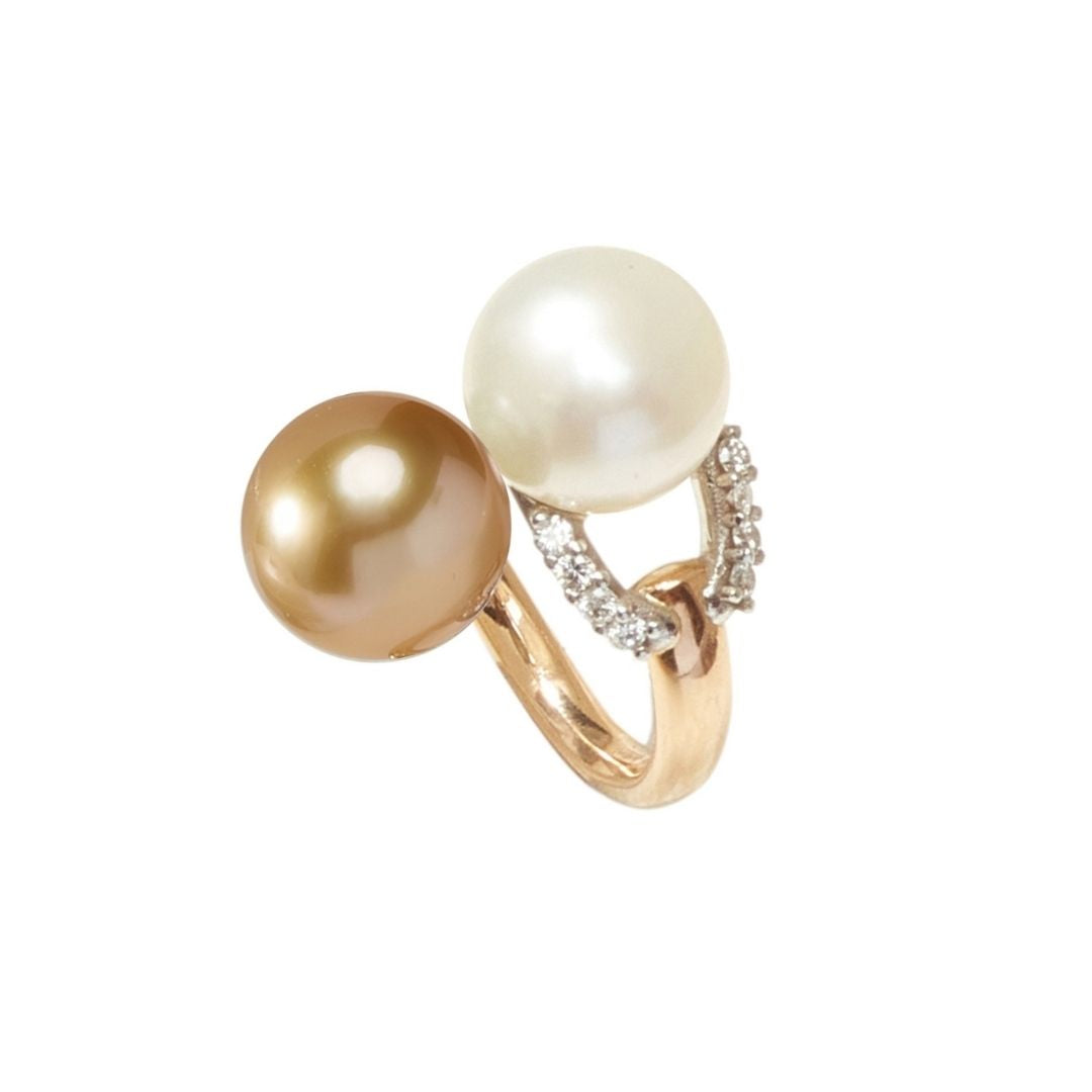 MIMI Anello Oro Rosa Contrarié con Perle South Sea 12 mm e Diamanti