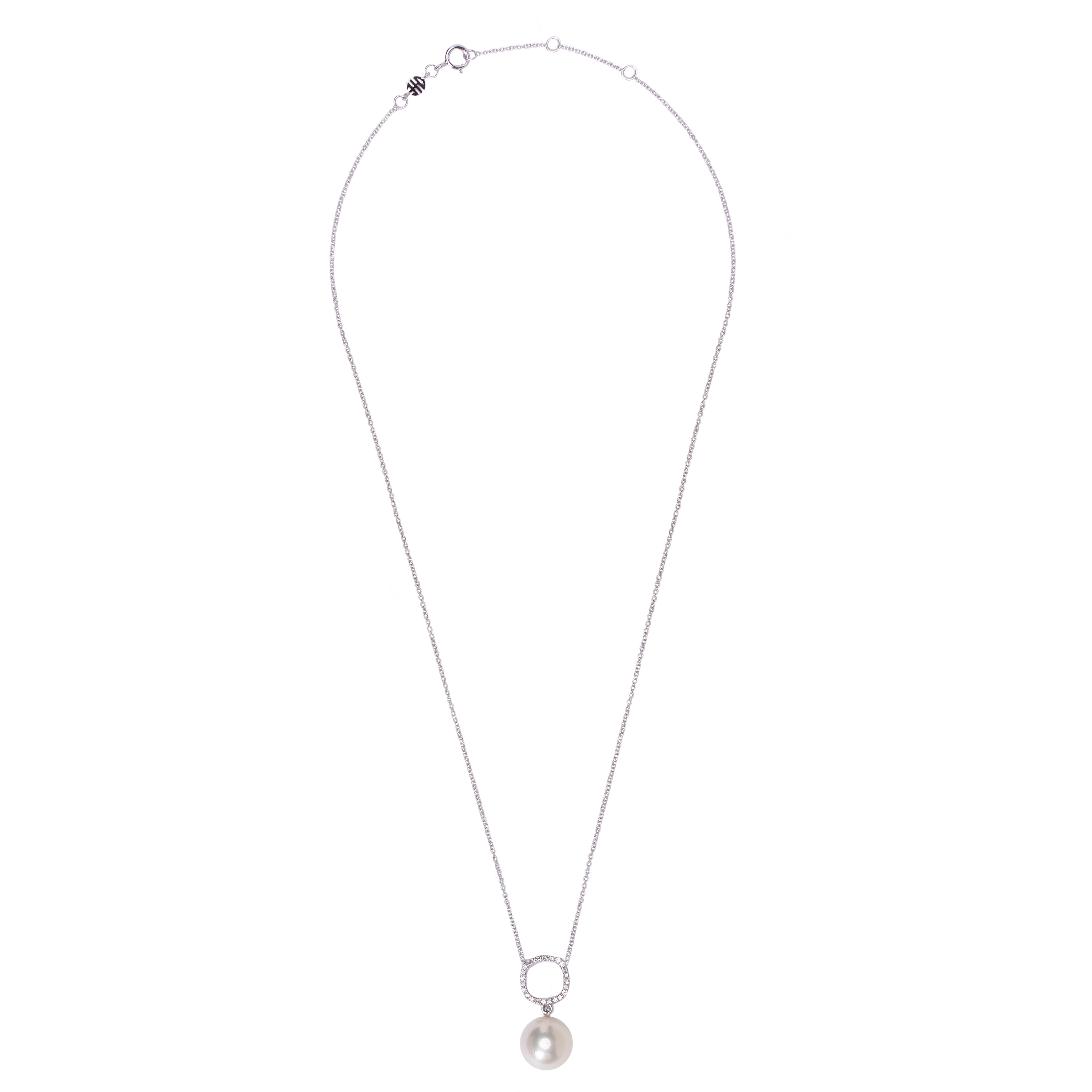 MIMI Pendente Vivienne Cushion in oro bianco 18k con perla Akoya e diamanti