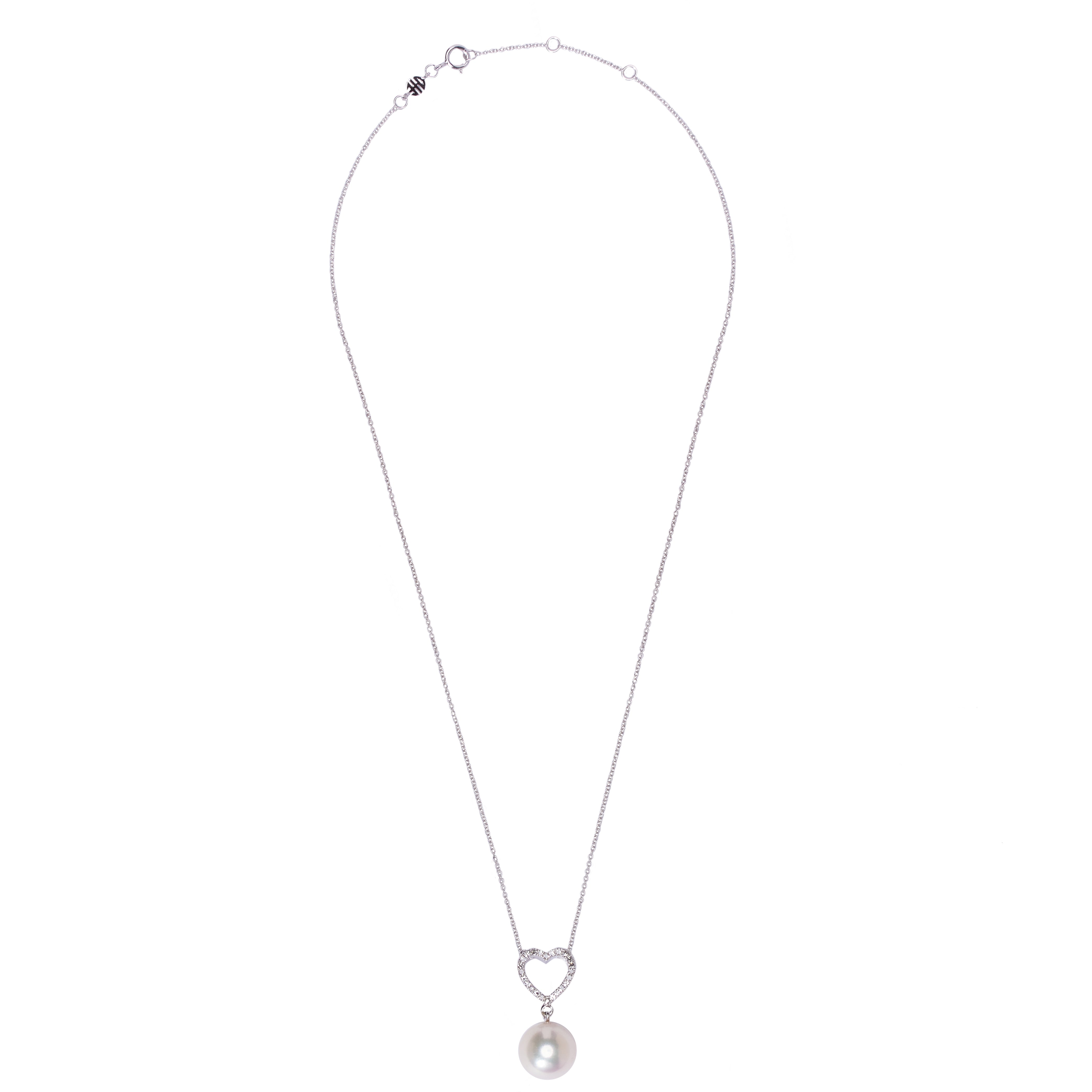 MIMI Pendente Vivienne cuore in oro bianco 18k con perla Akoya e diamanti