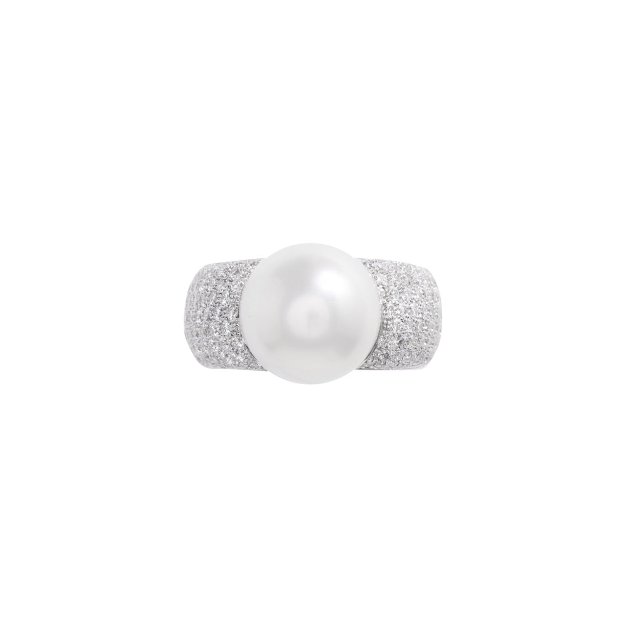 MIMI Anello Milano a fascia in Oro Bianco con Diamanti e Perla South Sea