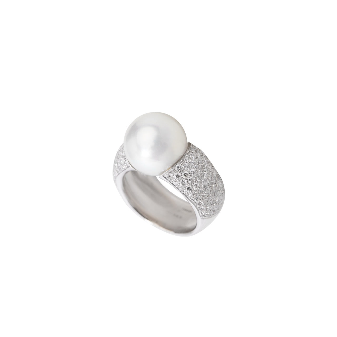 Anello Milano a fascia in Oro Bianco con Diamanti e Perla South Sea