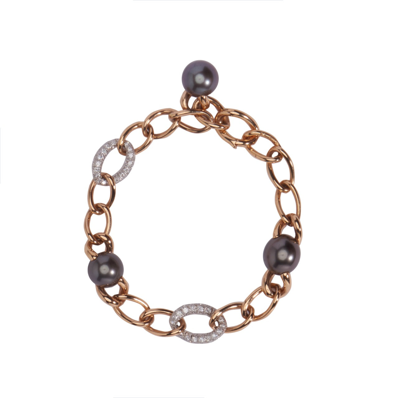 Bracciale Milano in Oro Rosa, Diamanti e Perle Nere South Sea