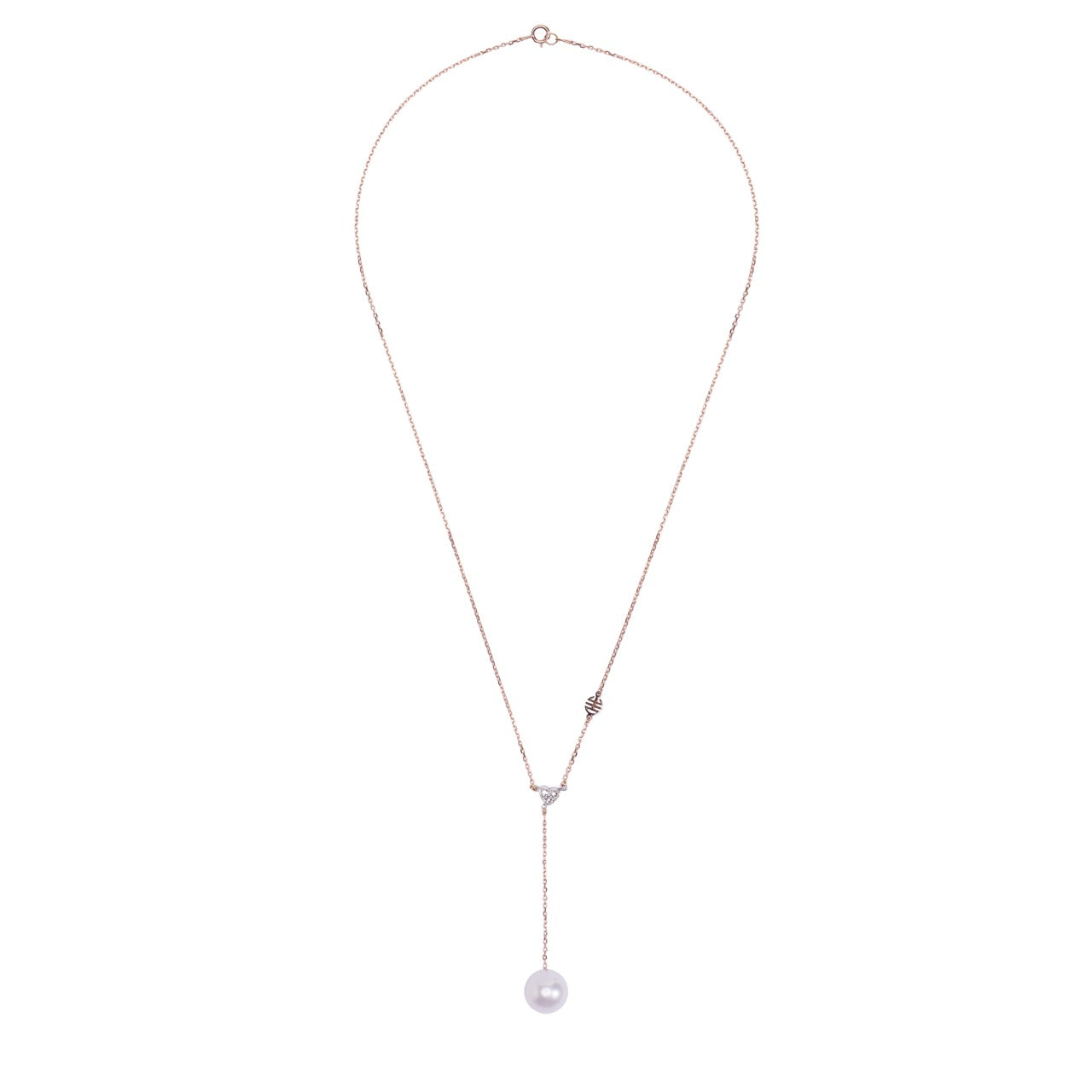 Collana a Y con perla bianca e cuore di diamanti