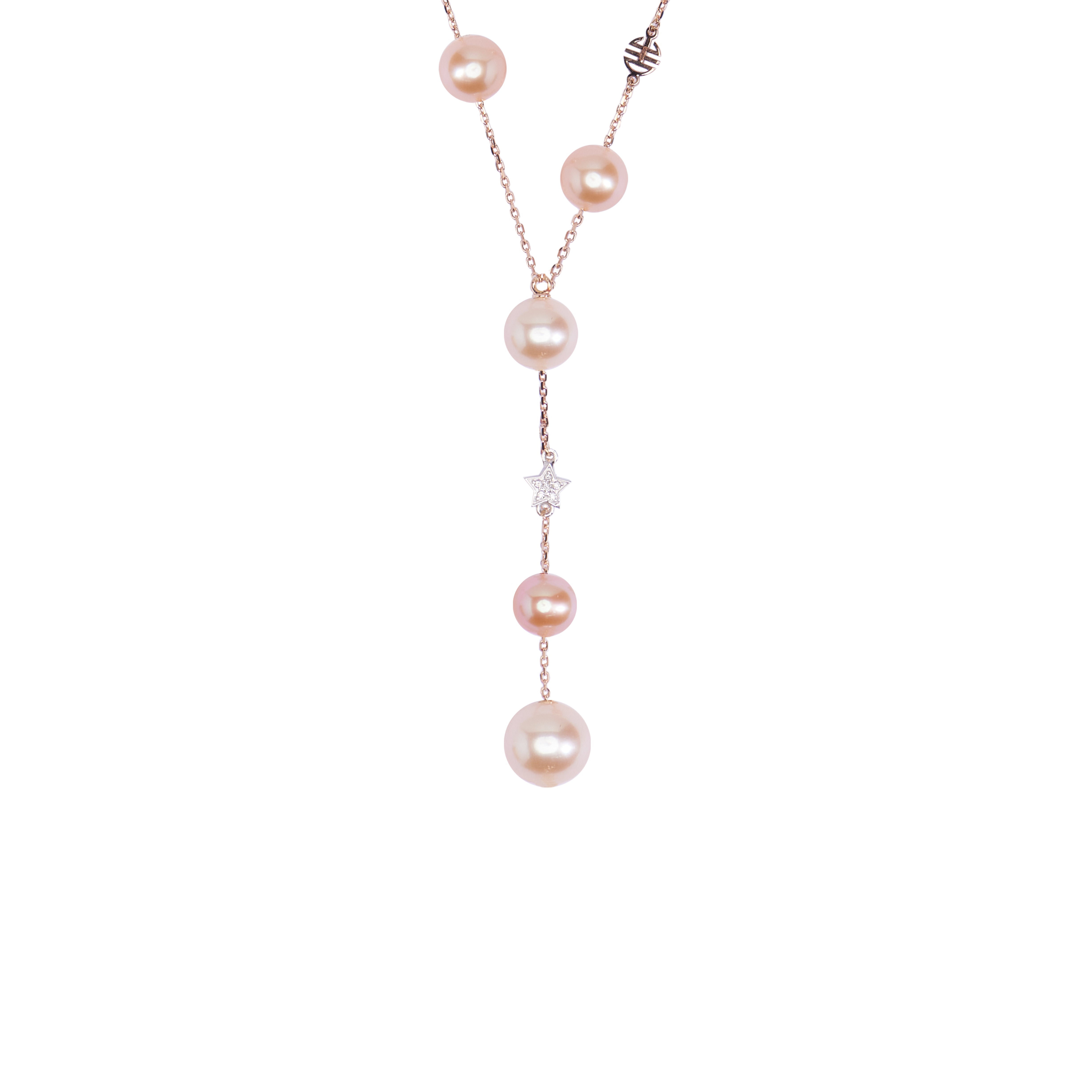 Collana a Y con perle rosa e stella di diamanti