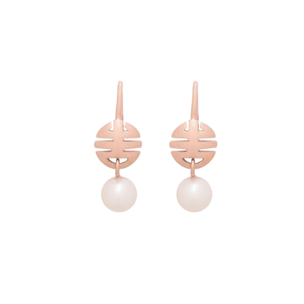 Orecchini Nagai in oro rosa con simbolo Ognibene e perle