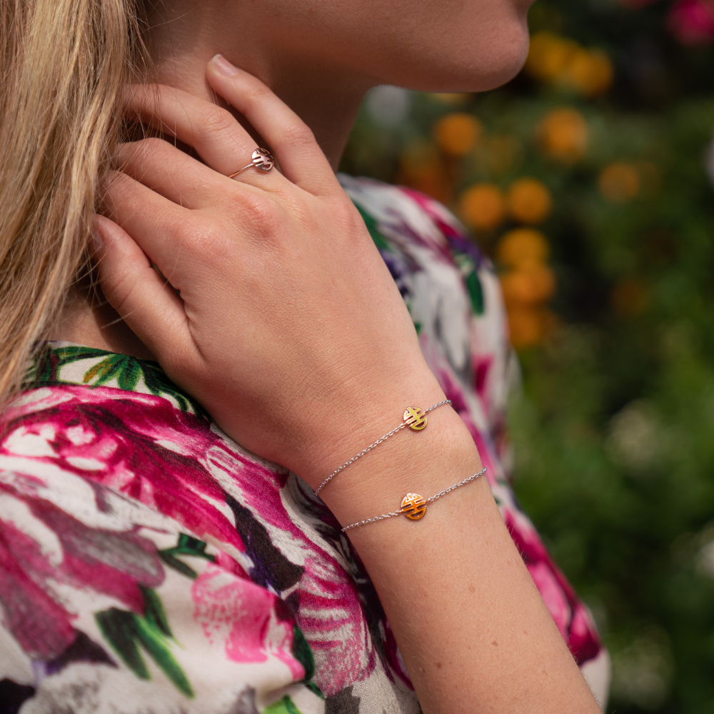 Bracciale Ognibene in argento, oro e smalto verde acqua