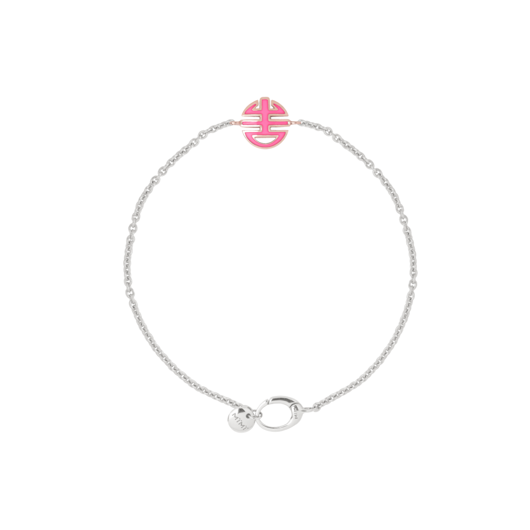 Bracciale Ognibene in argento, oro e smalto fucsia