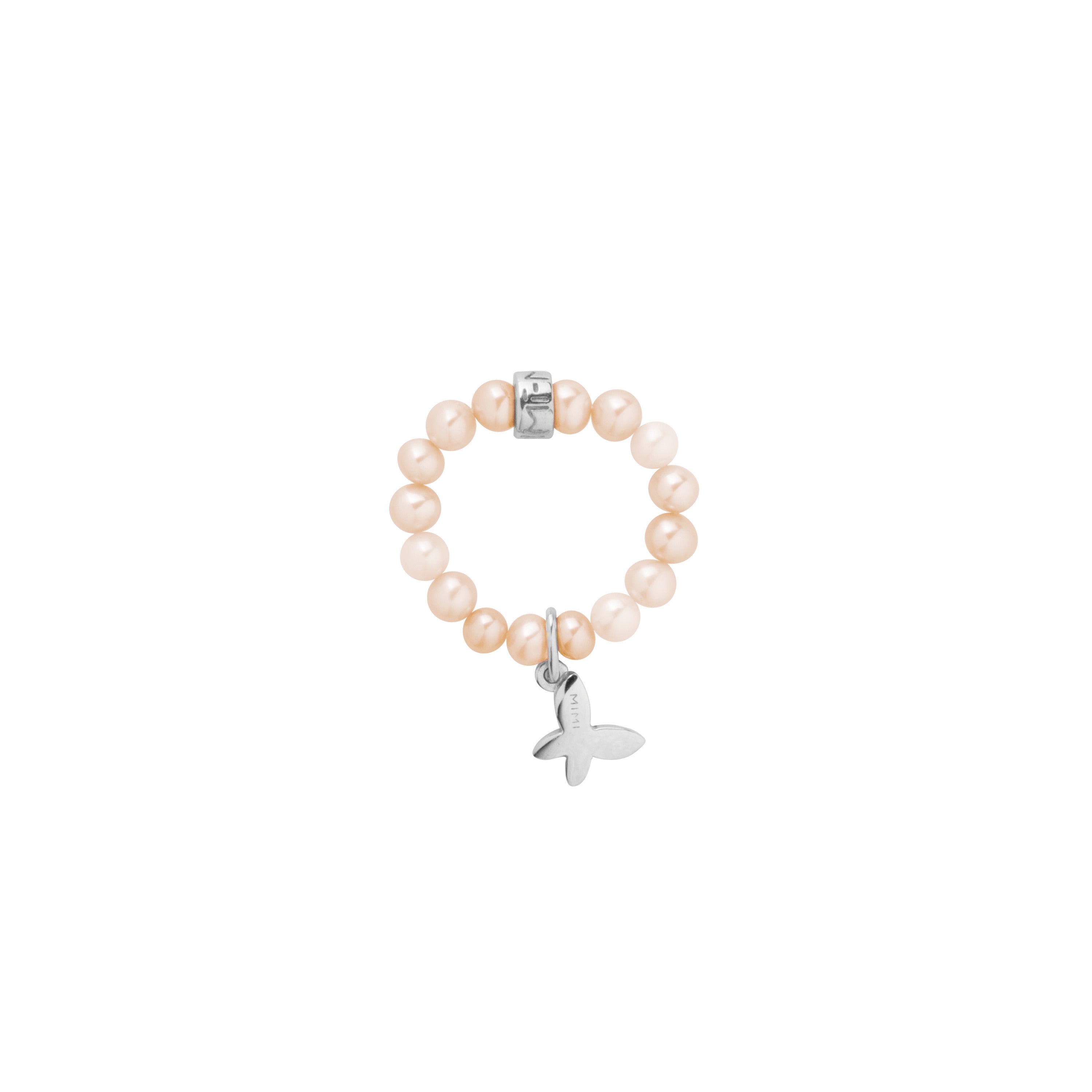 MIMI Anello Elastica con perle rosa e charm farfalla