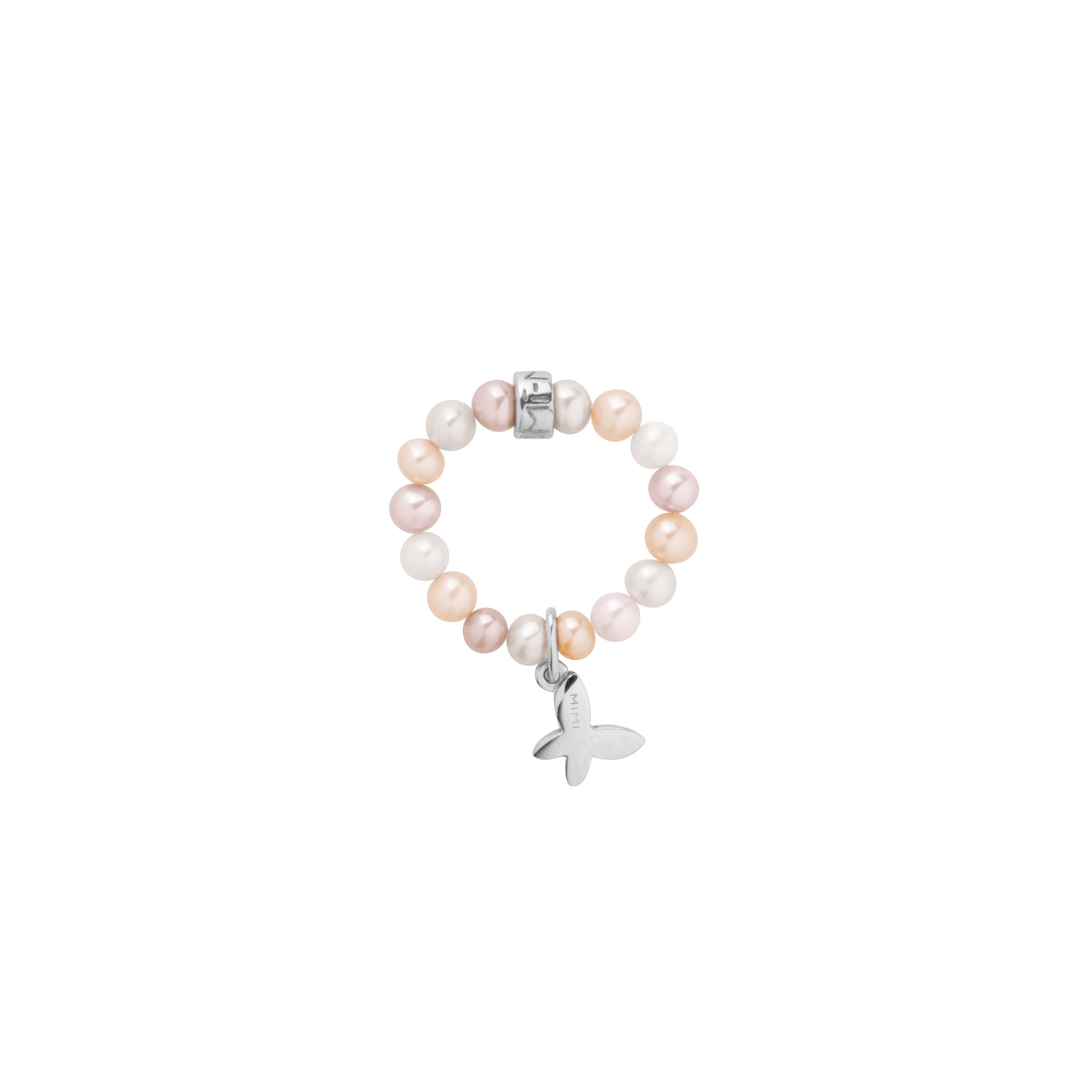 MIMI Anello Elastica con perle multicolor e charm farfalla