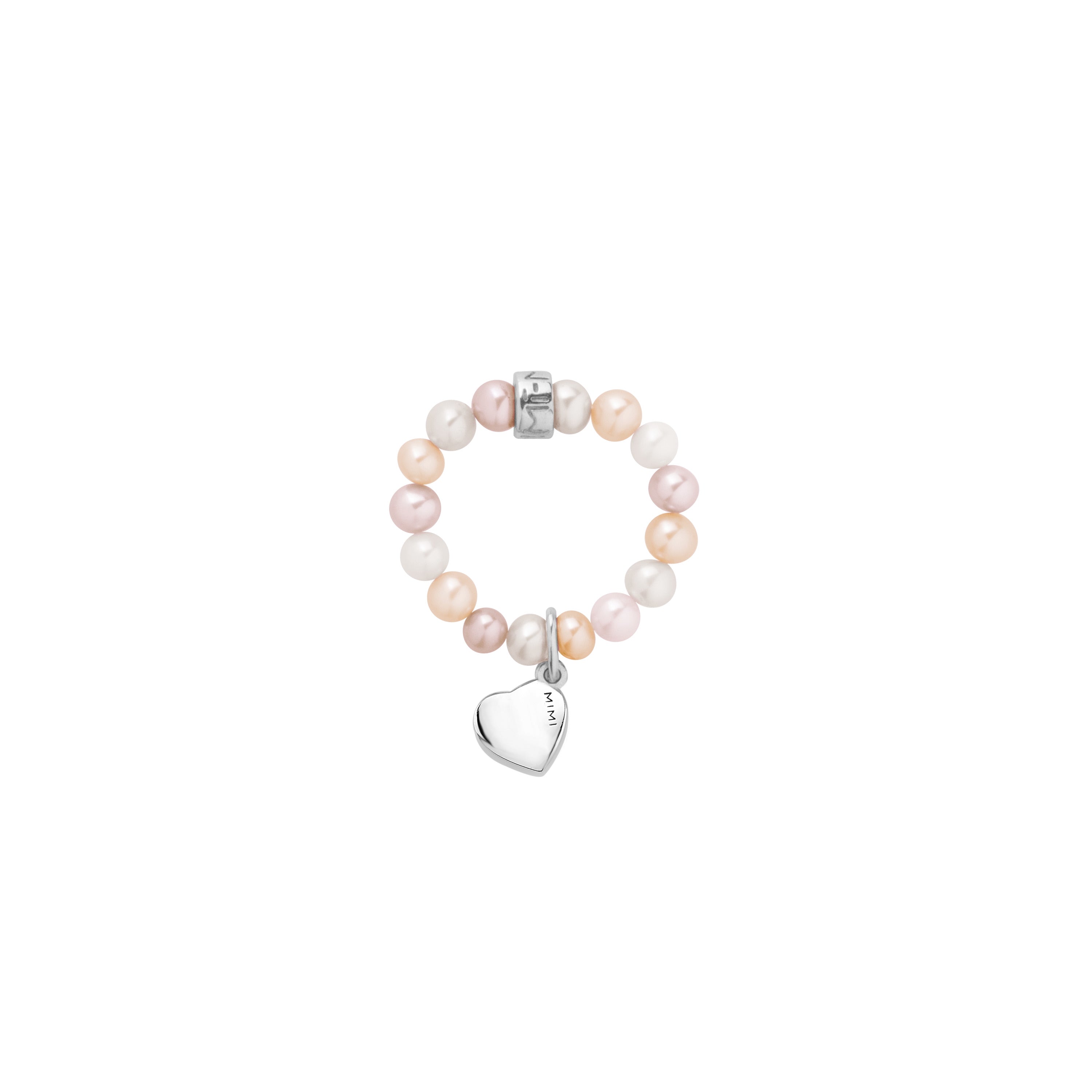 MIMI Anello Elastica con perle multicolor e charm cuore