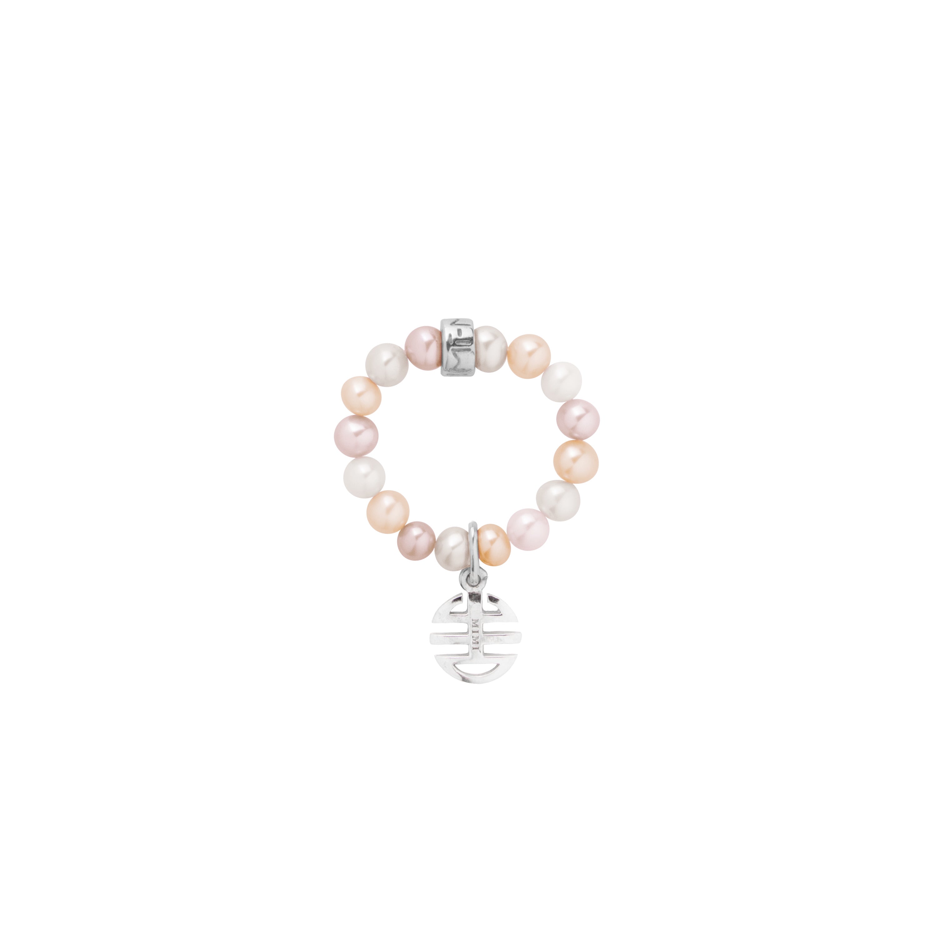 MIMI Anello Elastica con perle multicolor e charm ognibene