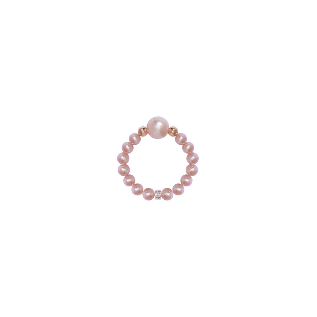 Bellitia Jewelry Anelli Elastici di Perline per Donne Ragazze Anello Regolabile Fatto a Mano con Perle d'Acqua Dolce & Zirconi, Gioielli di Perle Barocche in Argento 925