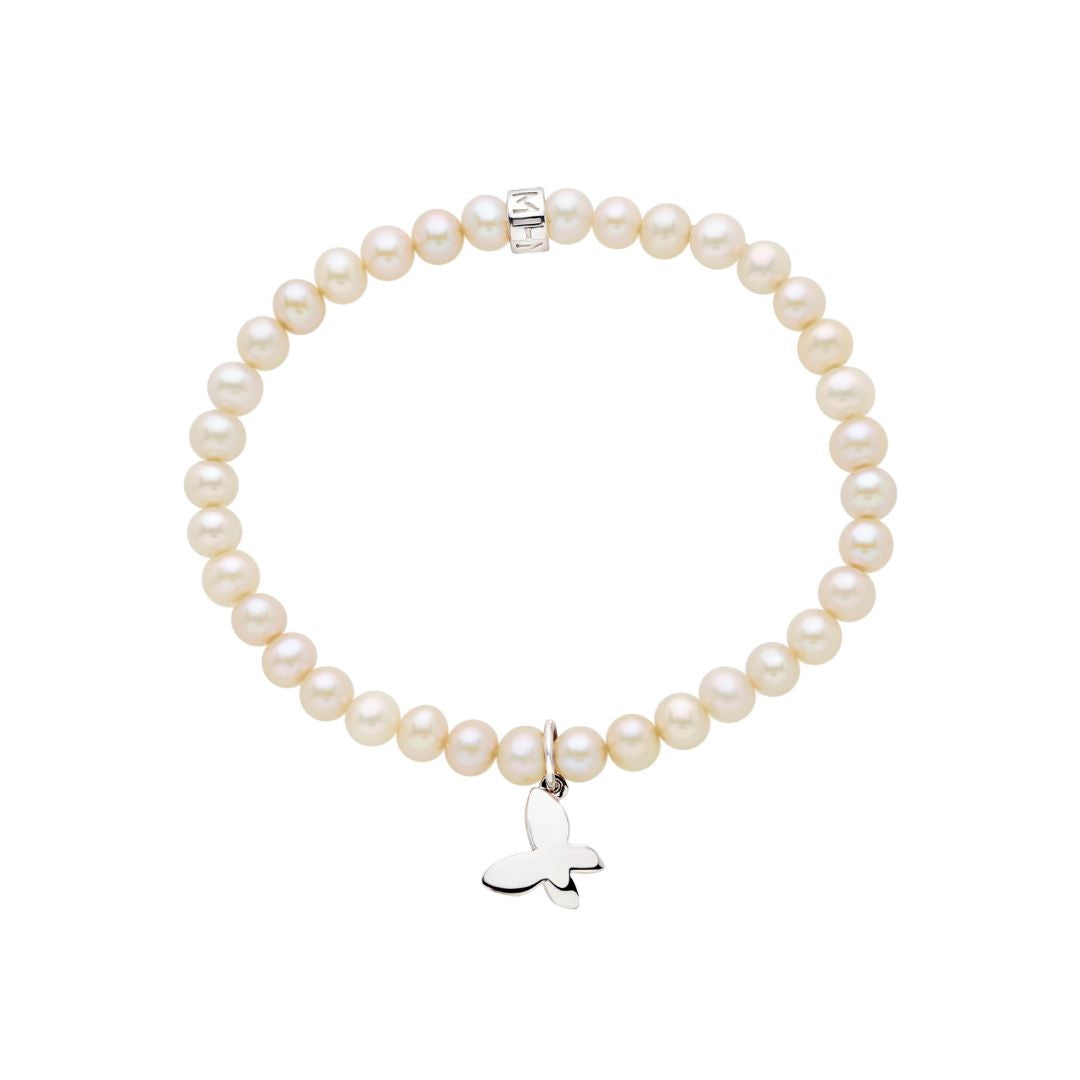 MIMI Bracciale Elastica perle bianche e charm farfalla