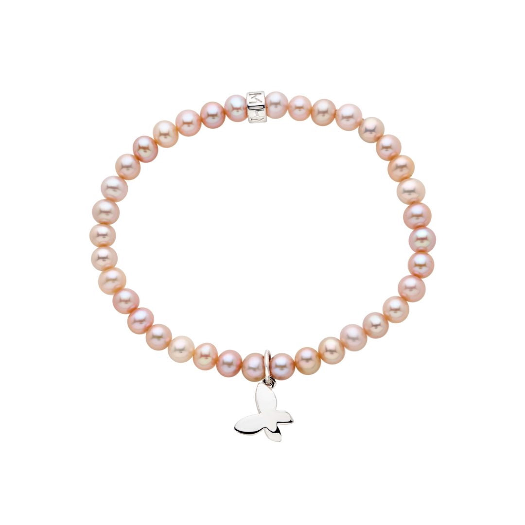 MIMI Bracciale Elastica perle viola e charm farfalla