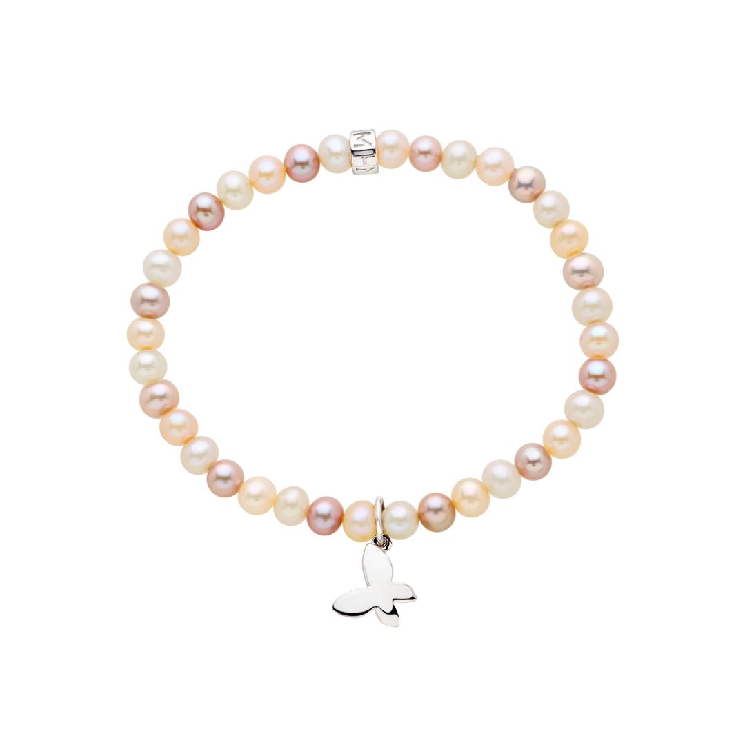 MIMI Bracciale Elastica perle multicolor e charm farfalla