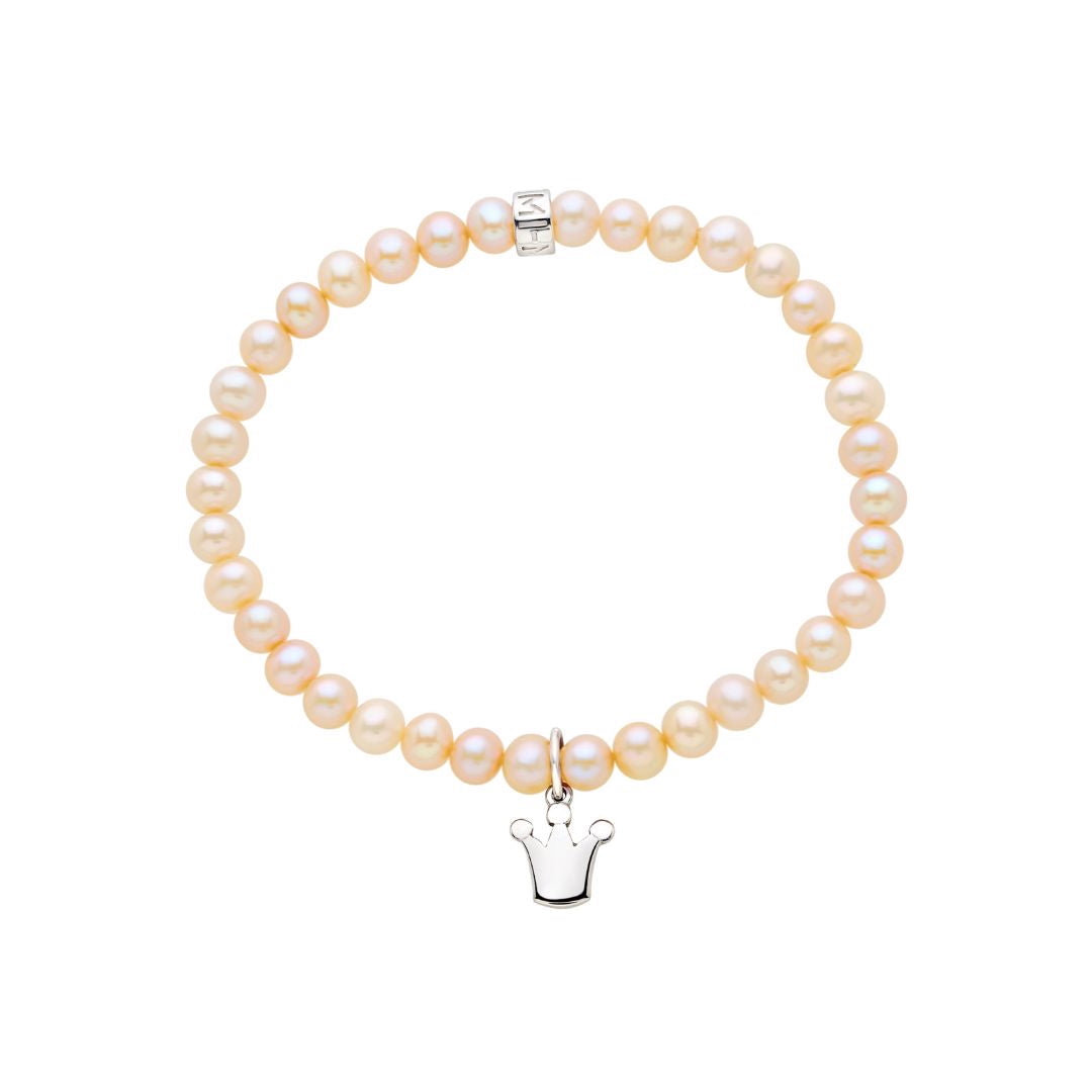 MIMI Bracciale Elastica perle rosa e charm corona