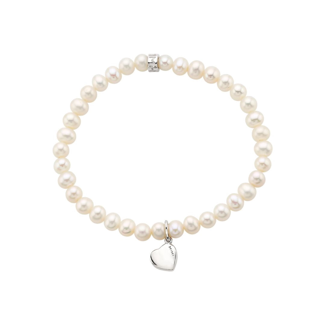 MIMI Bracciale Elastica perle bianche e charm cuore