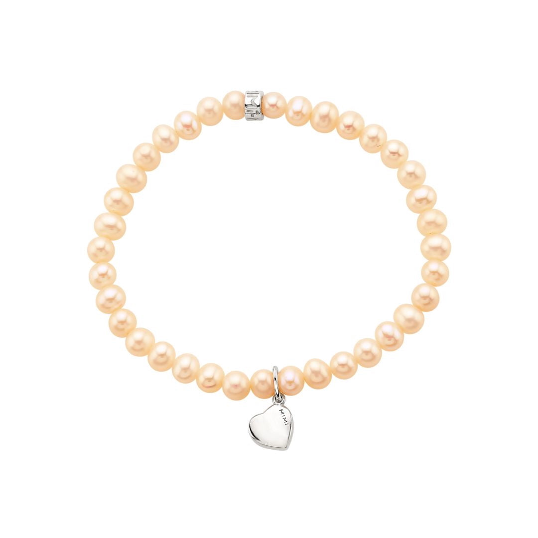 MIMI Bracciale Elastica perle rosa e charm cuore