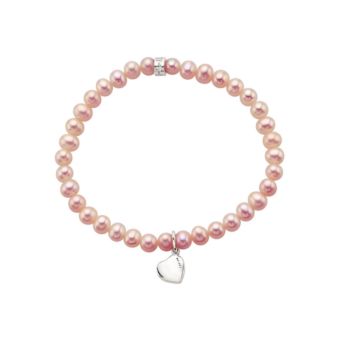 MIMI Bracciale Elastica perle viola e charm cuore