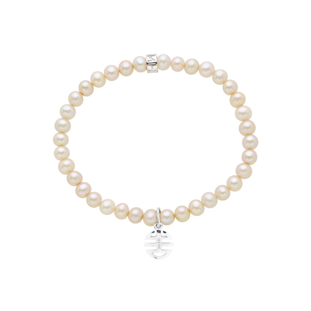 MIMI Bracciale Elastica perle bianche e charm Ognibene