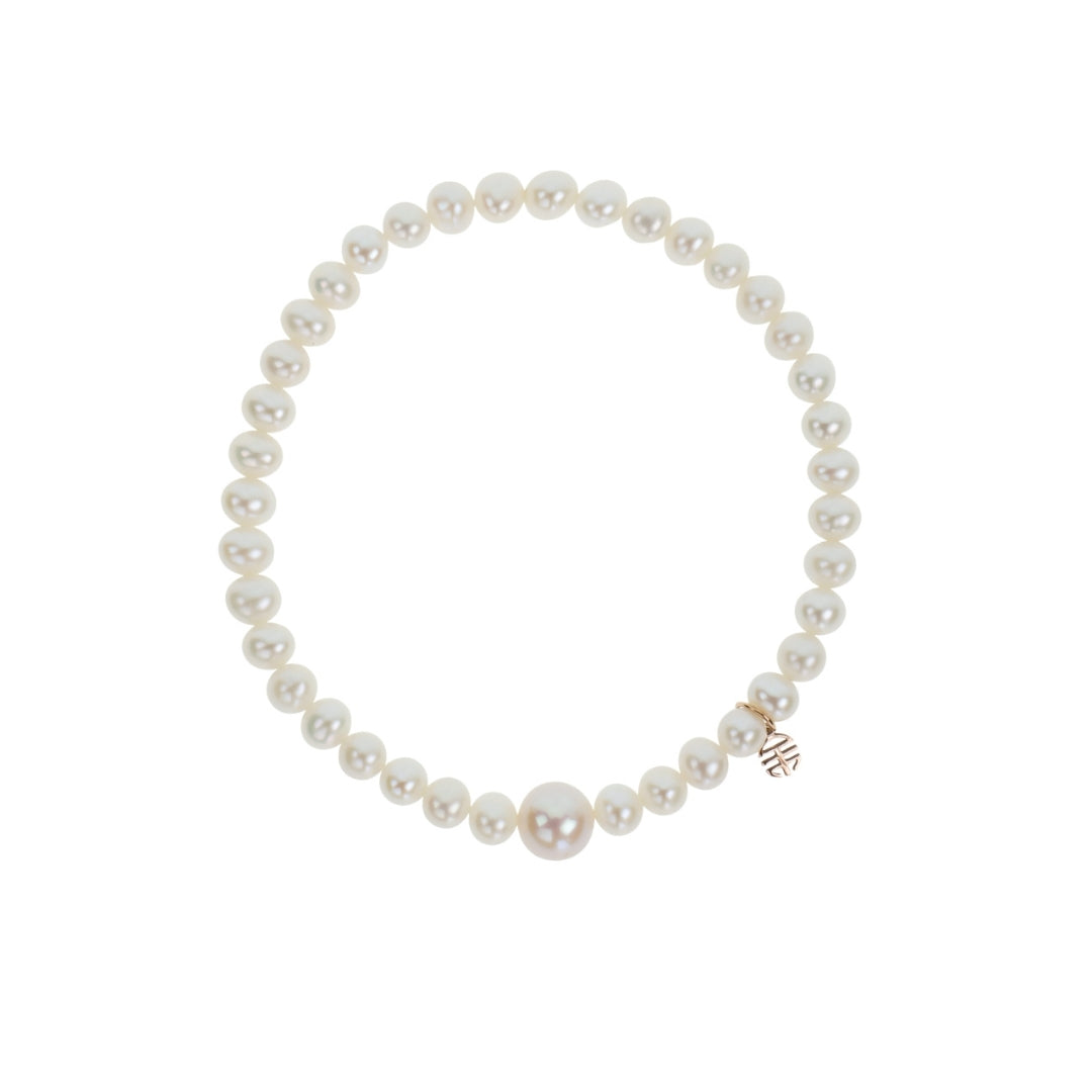 MIMI Bracciale Elastica con perle viola e Ognibene oro Bianco