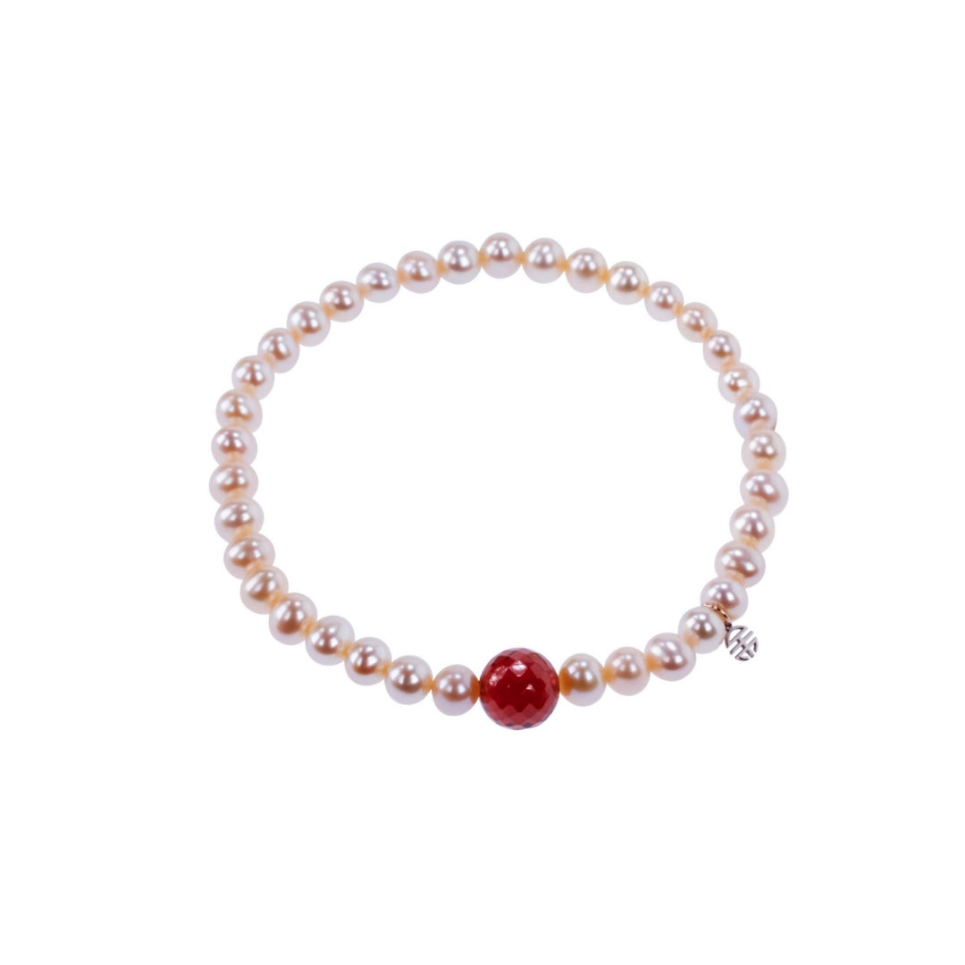 MIMI Bracciale Elastica con perle e granato rosso