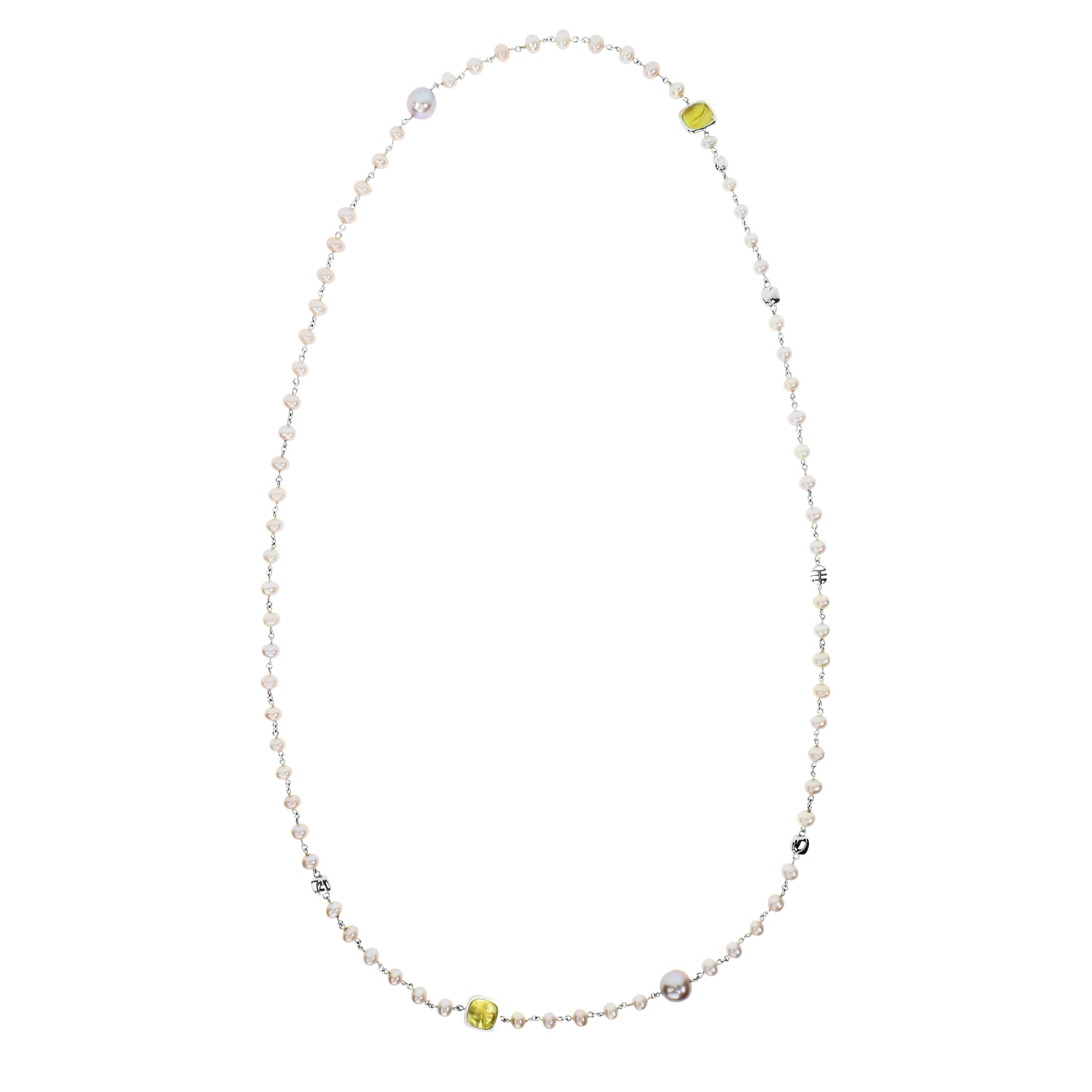 MIMI Collana Dune a rosario in argento, oro rosa, perle freshwater e pietre naturali quarzo lemon