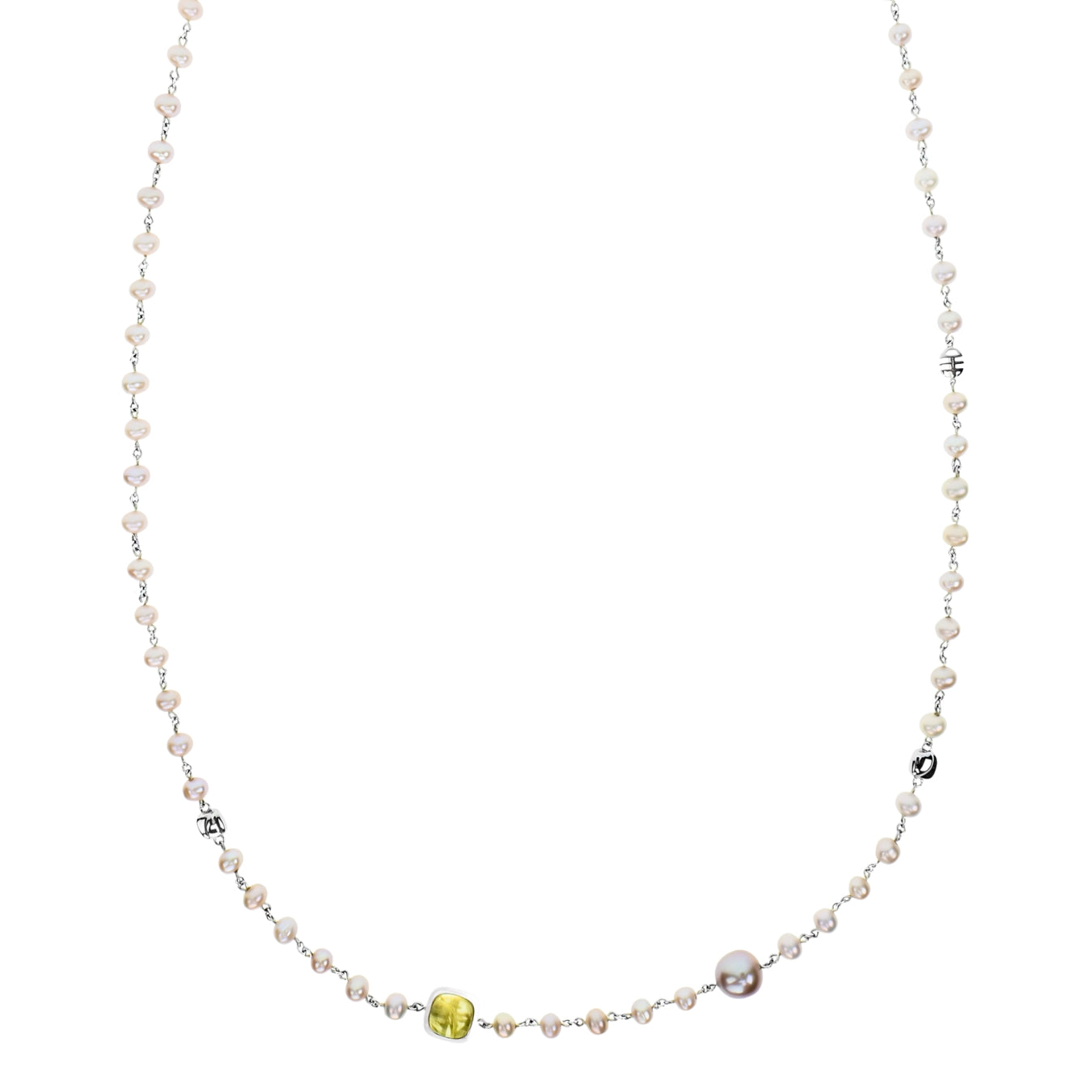 MIMI Collana Dune a rosario in argento, oro rosa, perle freshwater e pietre naturali quarzo lemon