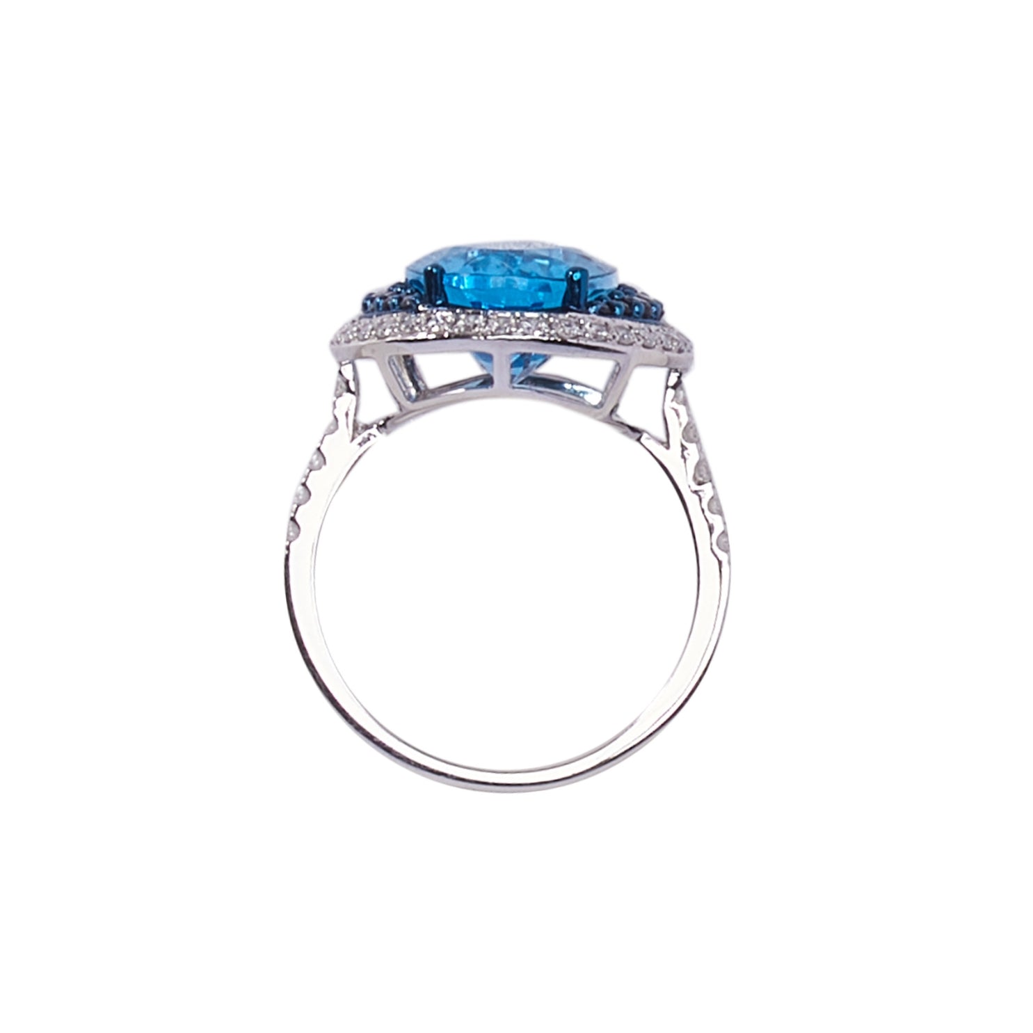 MIMI Anello Shanti in oro bianco con topazio Swiss blu, zaffiri e diamant
