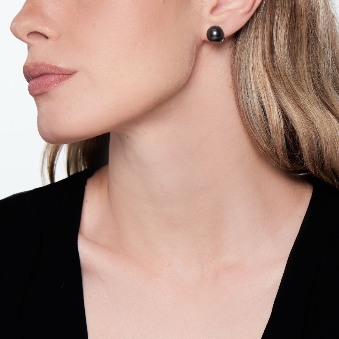 MIMI Orecchini Oro Bianco 18k con Perle South Sea Nere perle 11mm