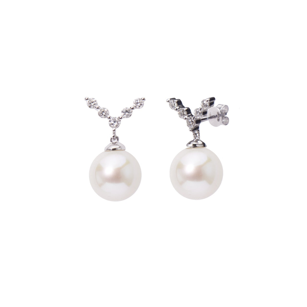 Pendientes de oro blanco, diamantes y perlas Akoya