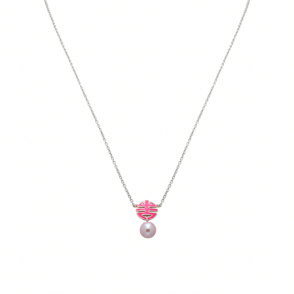 MIMI Pendente Ognibene Argento, Oro, perla rosa Freshwater e smalto fucsia