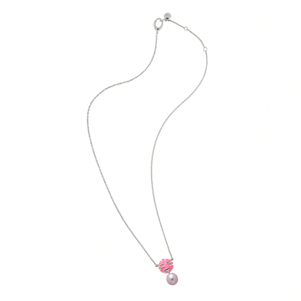 MIMI Pendente Ognibene Argento, Oro, perla rosa Freshwater e smalto fucsia