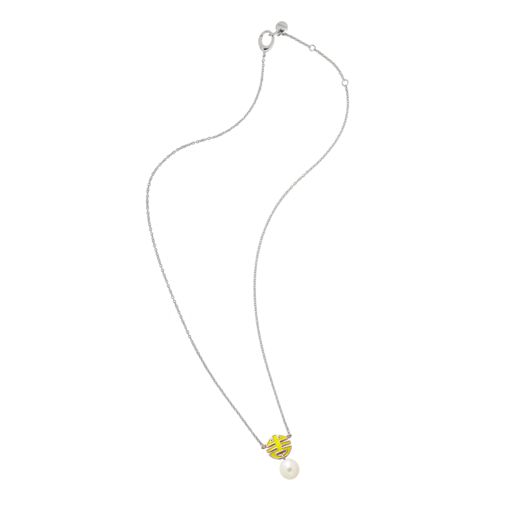 MIMI Pendente Ognibene Argento, Oro, perla rosa Freshwater e smalto lime