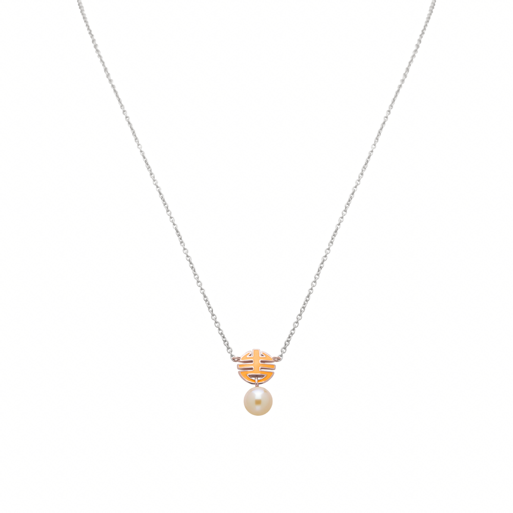 MIMI Pendente Ognibene Argento, Oro, perla rosa Freshwater e smalto arancione