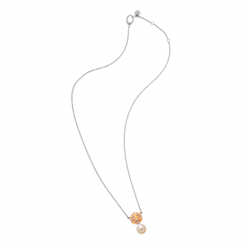 MIMI Pendente Ognibene Argento, Oro, perla rosa Freshwater e smalto arancione