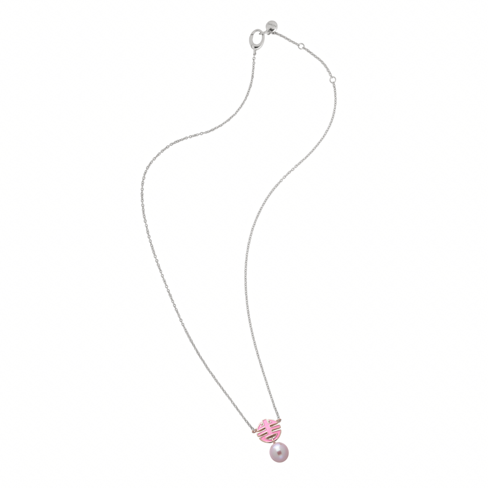 MIMI Pendente Ognibene Argento, Oro, perla viola Freshwater e smalto rosa