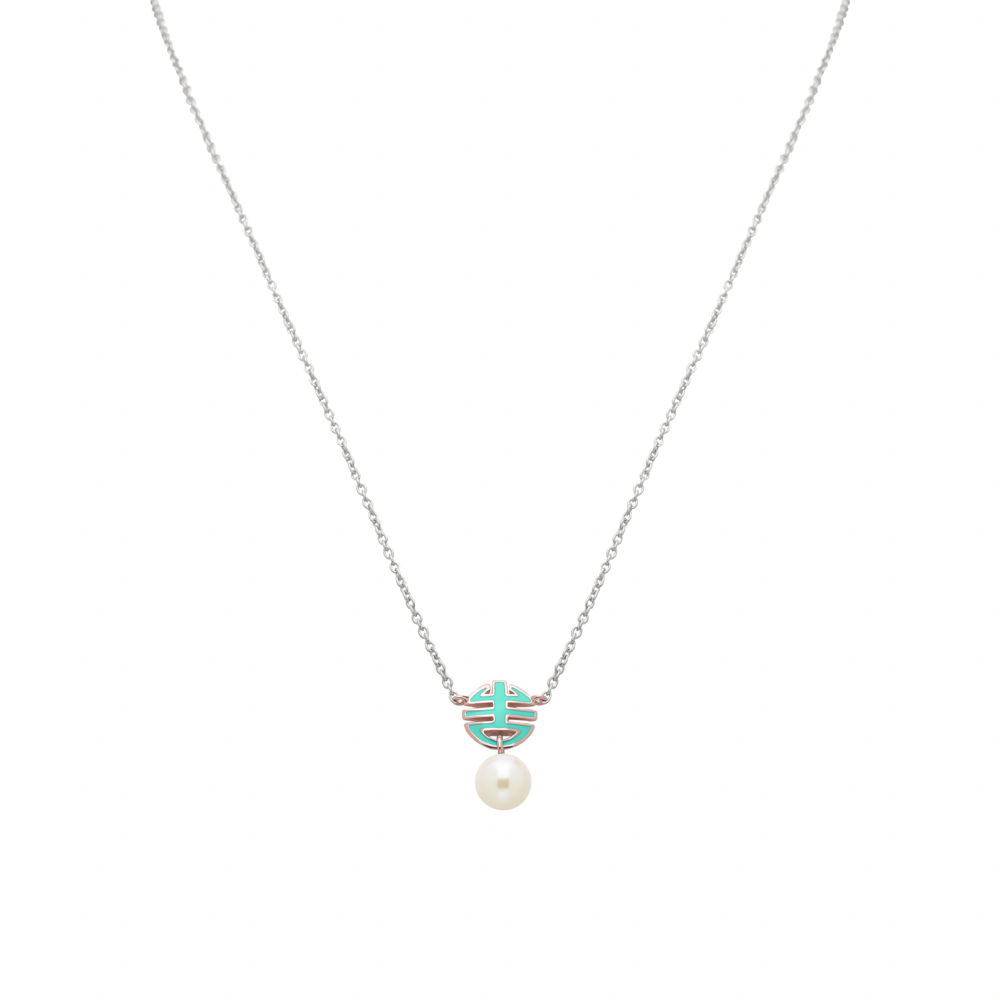 MIMI Pendente Ognibene Argento, Oro, perla viola Freshwater e smalto vede acqua