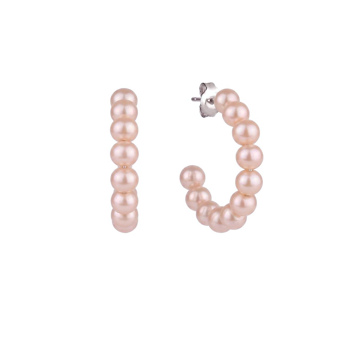 Orecchini a cerchio in argento 925 con perle Freshwater rosa 4,5-5 mm — MIMÍ Milano