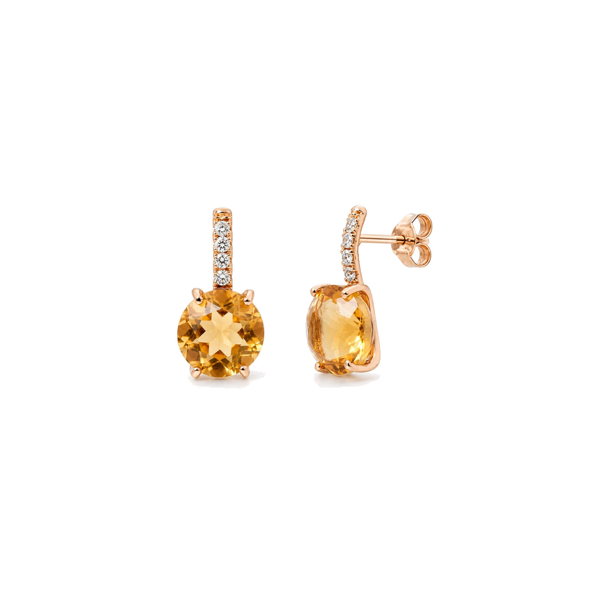 Orecchini Cherry in oro rosa 18k con quarzo, quarzo lemon e diamanti — MIMÍ Milano