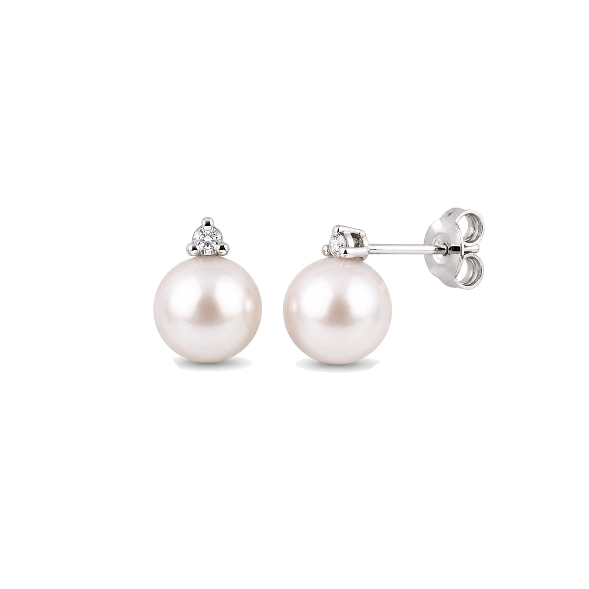 Orecchini in oro bianco 18k con perle Akoya bianche e diamanti — MIMÍ Milano