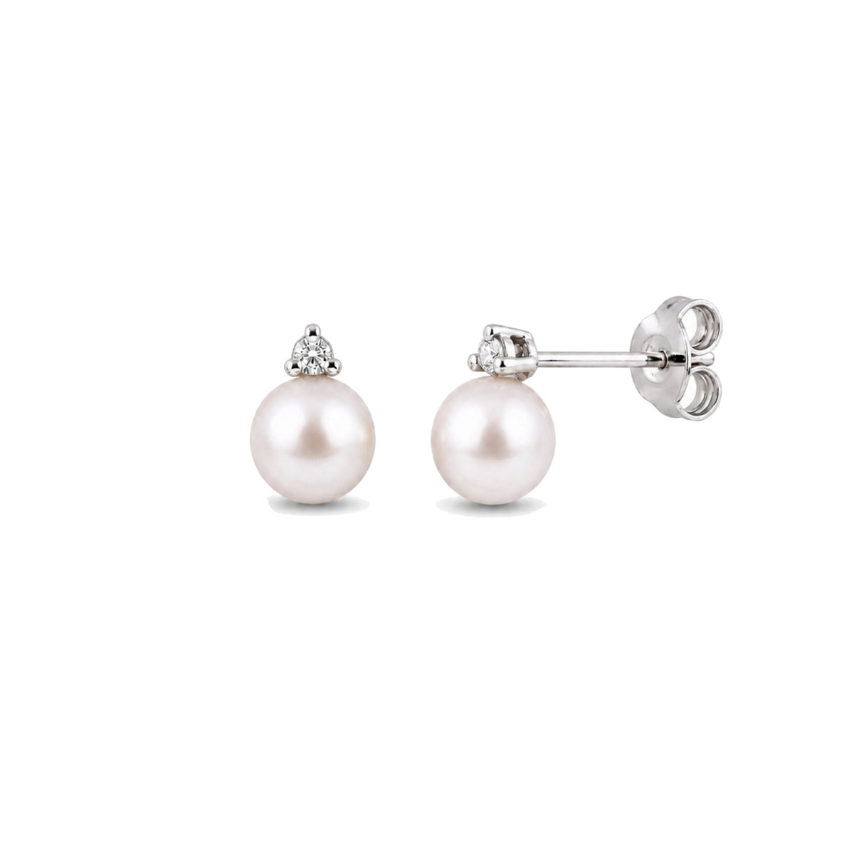 Orecchini in oro bianco 18k con perle Akoya bianche e diamanti purezza — MIMÍ Milano