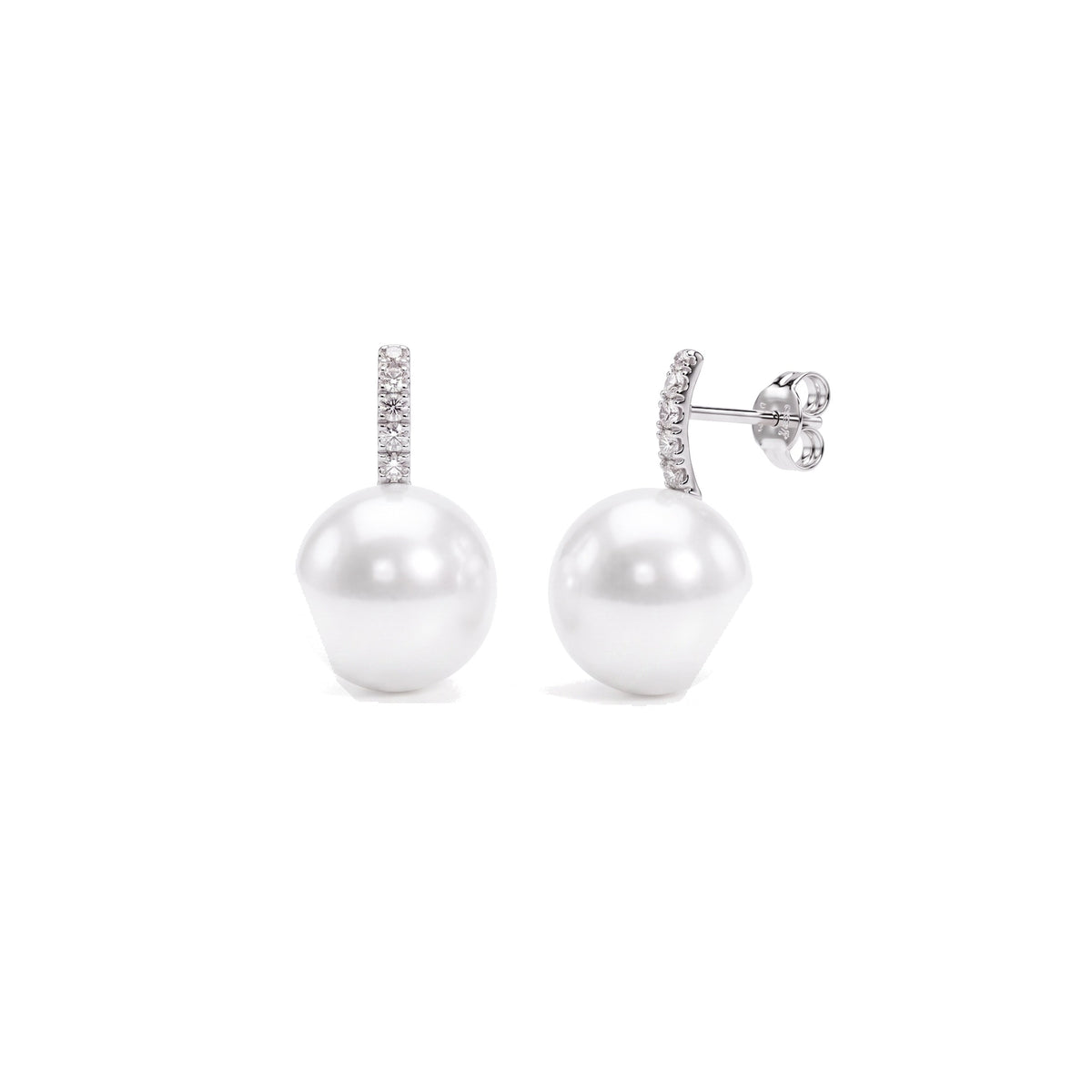 Orecchini in oro bianco 18k con perle South Sea bianche 10-11 mm e diamanti — MIMÍ Milano