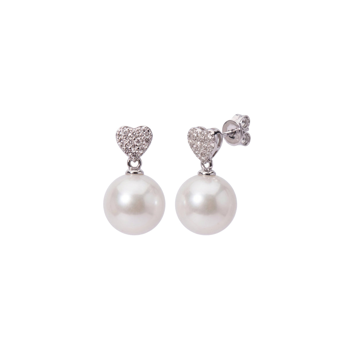 Orecchini in oro bianco 18k con perle South Sea bianche 8-9 mm e diamanti — MIMÍ Milano