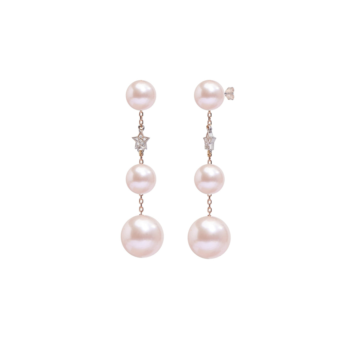 Orecchini in oro bianco e giallo 9k con perle Freshwater bianche 6-6,5 mm e diamanti elemento — MIMÍ Milano