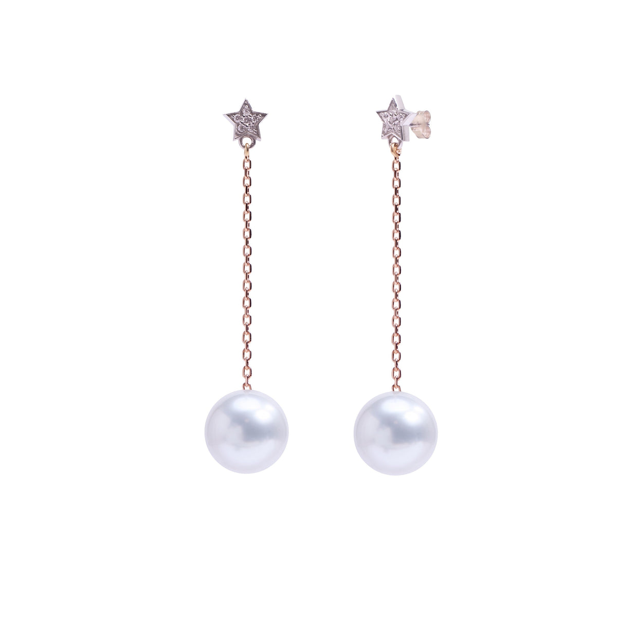 Orecchini in oro bianco e giallo 9k con perle Freshwater bianche 9 mm e diamanti elemento — MIMÍ Milano