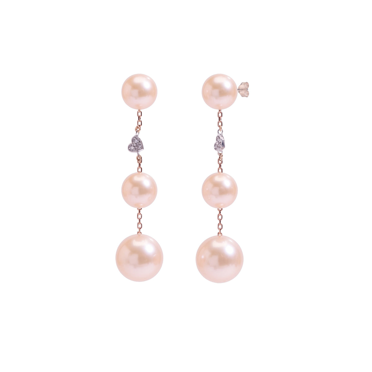 Orecchini in oro bianco e giallo 9k con perle Freshwater rosa 6-6,5 mm e diamanti elemento — MIMÍ Milano